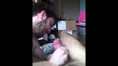 Blowing his buddy in bed and taking the cum load