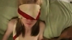 Amateur Blindfolded Blonde Tricked Into Blowbang
