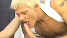The bleach blonde repair guy gets his payment in hard man meat up his ass